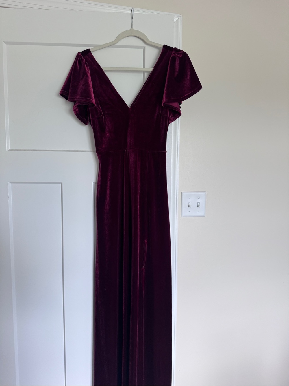 Birdy Grey Velvet V-Neck Maxi Dress in Deep Wine
